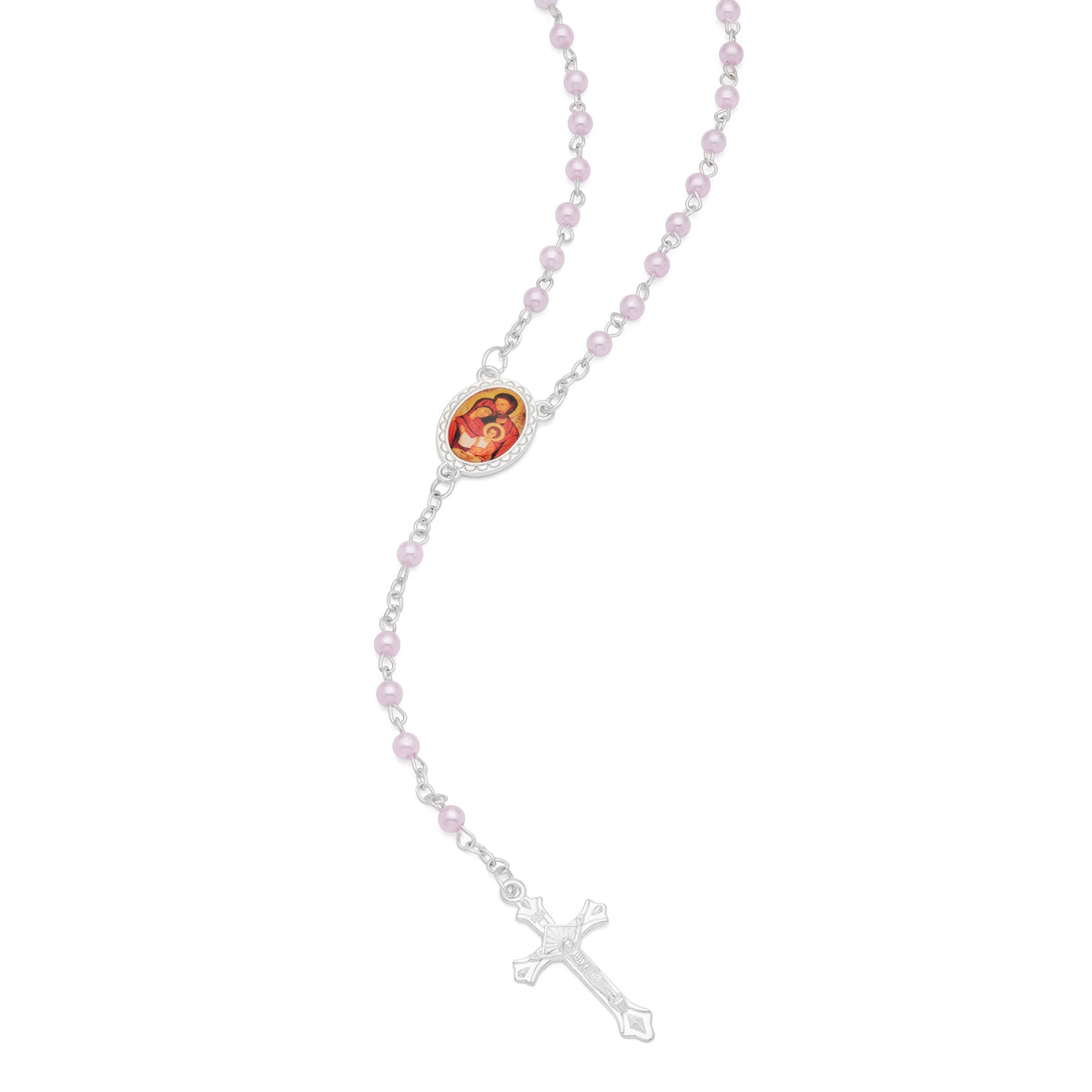 Cross-shaped Holy Family Rosary Case with Light Pink Synthetic Pearl ...