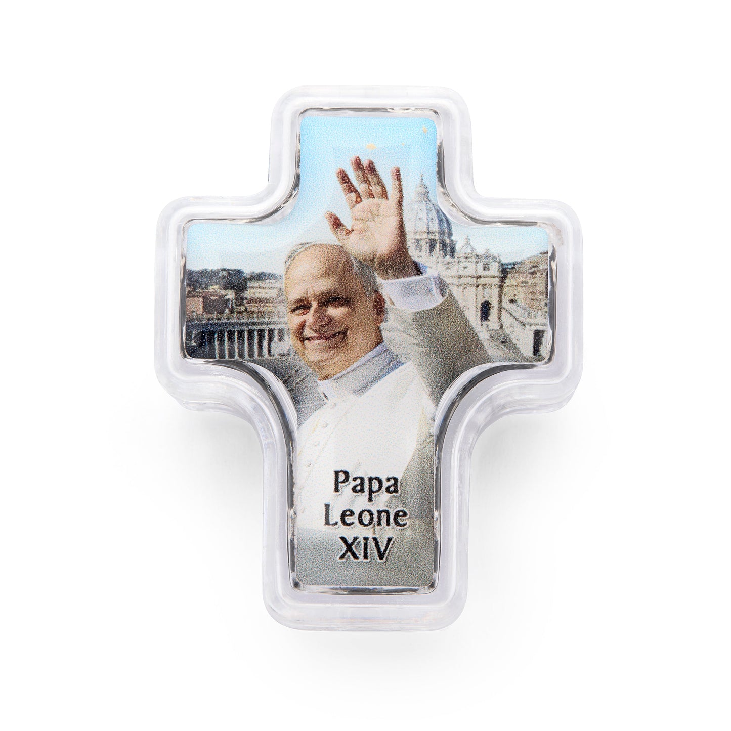 MONDO CATTOLICO ROMA Rosary Box 4x5 cm (1.57x1.97 in) / 4 mm (0.16 in) / 41 cm (16.14 in) Cross Shaped Pope Leo XIV Rosary Case with Black Synthetic Pearl Rosary