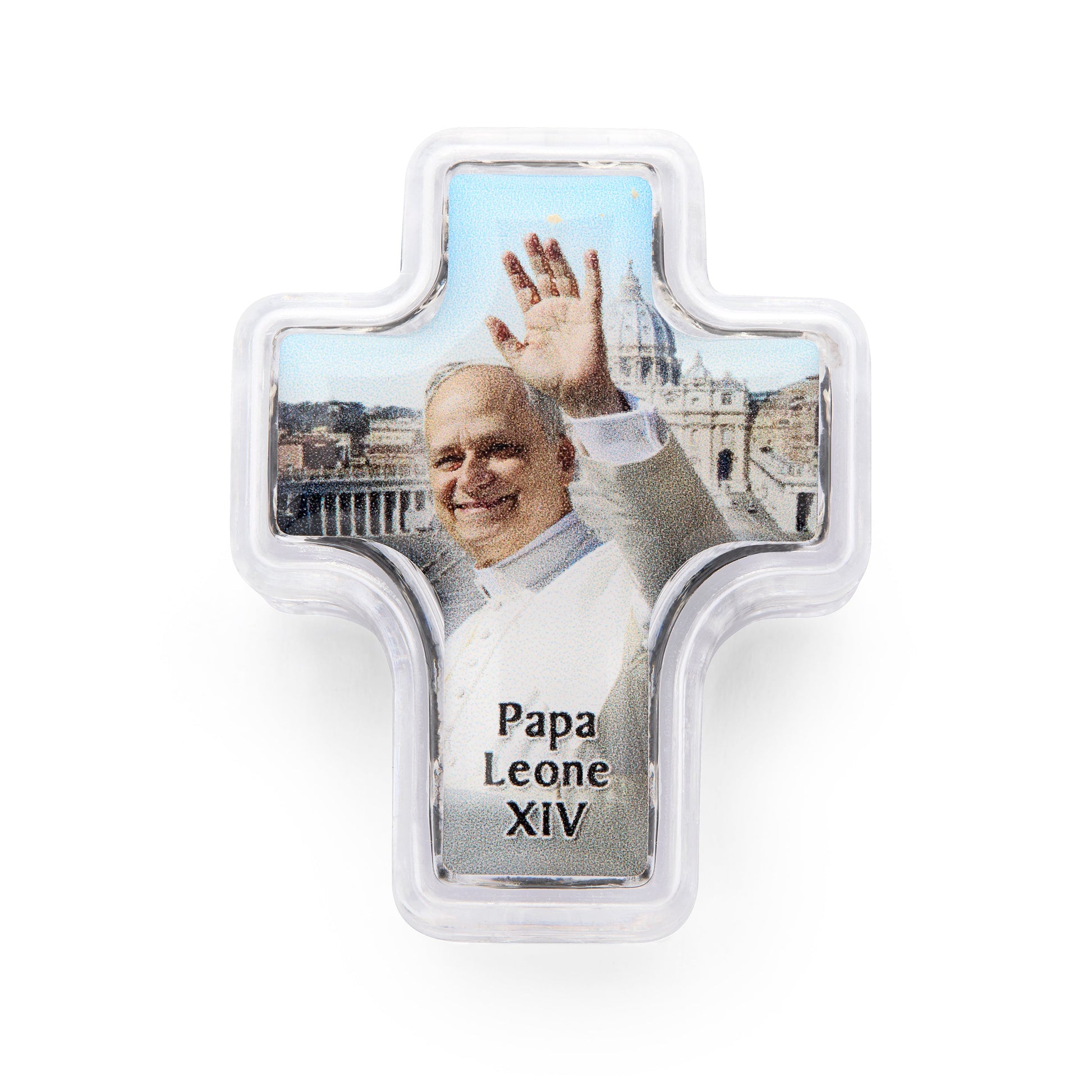 MONDO CATTOLICO ROMA Rosary Box 4x5 cm (1.57x1.97 in) / 4 mm (0.16 in) / 41 cm (16.14 in) Cross Shaped Pope Leo XIV Rosary Case with Black Synthetic Pearl Rosary