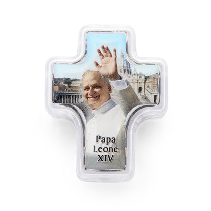 MONDO CATTOLICO ROMA Rosary Box 4x5 cm (1.57x1.97 in) / 4 mm (0.16 in) / 41 cm (16.14 in) Cross Shaped Pope Leo XIV Rosary Case with Black Synthetic Pearl Rosary