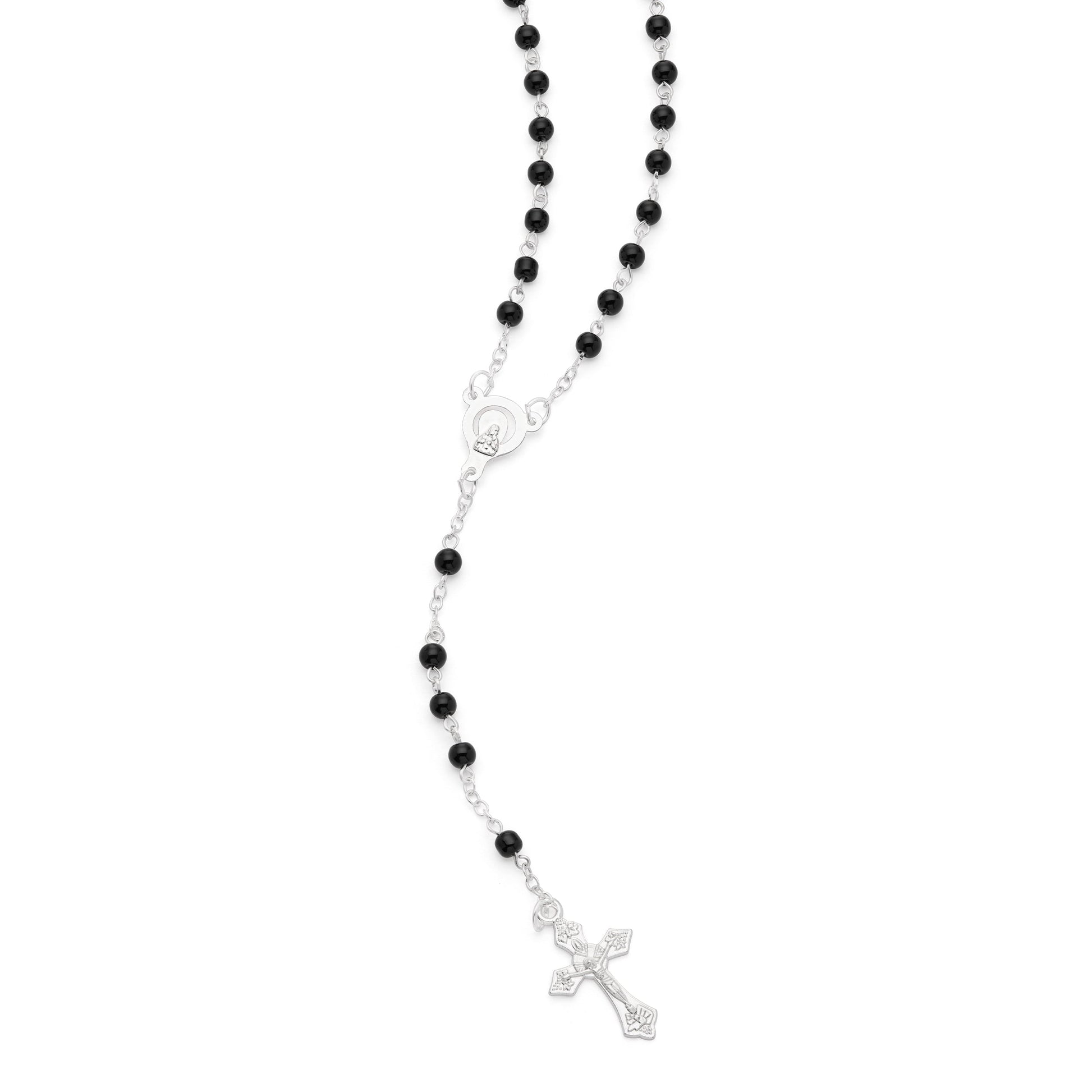 MONDO CATTOLICO ROMA Rosary Box 4x5 cm (1.57x1.97 in) / 4 mm (0.16 in) / 41 cm (16.14 in) Cross Shaped Pope Leo XIV Rosary Case with Black Synthetic Pearl Rosary