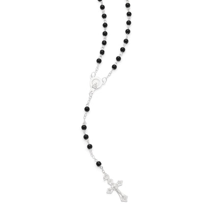 MONDO CATTOLICO ROMA Rosary Box 4x5 cm (1.57x1.97 in) / 4 mm (0.16 in) / 41 cm (16.14 in) Cross Shaped Pope Leo XIV Rosary Case with Black Synthetic Pearl Rosary