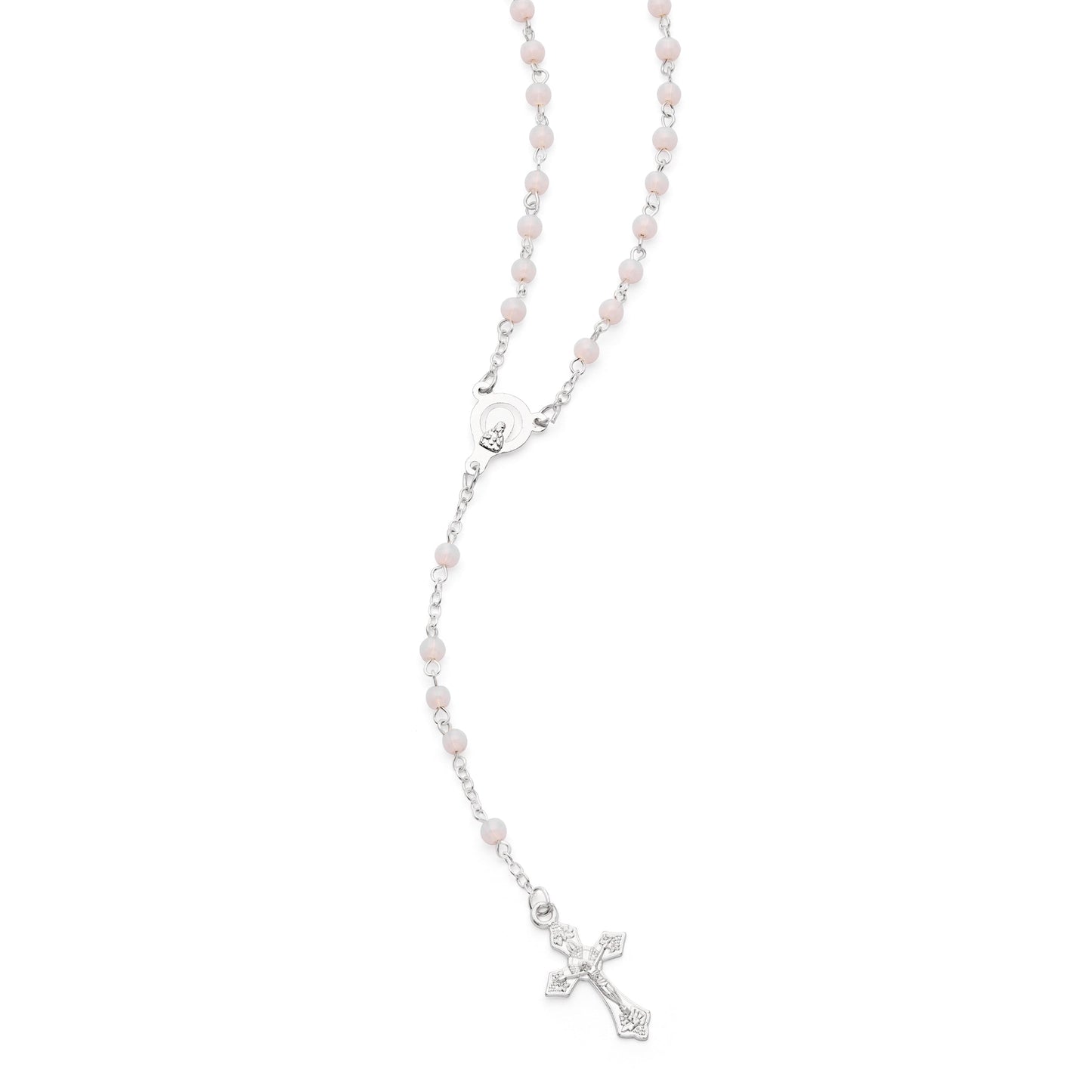 MONDO CATTOLICO ROMA Rosary Box 4x5 cm (1.57x1.97 in) / 4 mm (0.16 in) / 41 cm (16.14 in) Cross Shaped Pope Leo XIV Rosary Case with Light Pink Synthetic Pearl Rosary