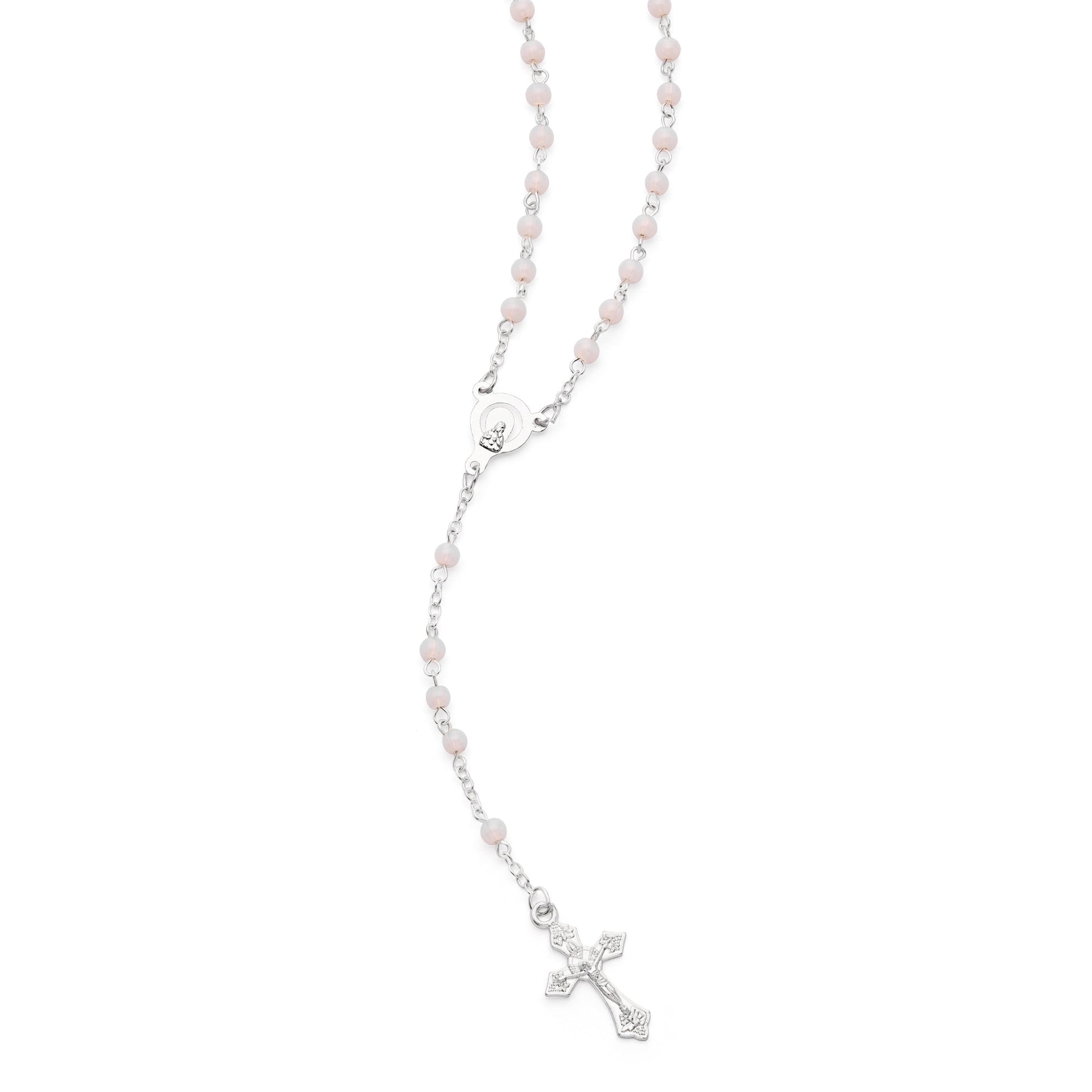 MONDO CATTOLICO ROMA Rosary Box 4x5 cm (1.57x1.97 in) / 4 mm (0.16 in) / 41 cm (16.14 in) Cross Shaped Pope Leo XIV Rosary Case with Light Pink Synthetic Pearl Rosary