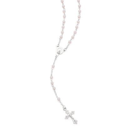 MONDO CATTOLICO ROMA Rosary Box 4x5 cm (1.57x1.97 in) / 4 mm (0.16 in) / 41 cm (16.14 in) Cross Shaped Pope Leo XIV Rosary Case with Light Pink Synthetic Pearl Rosary