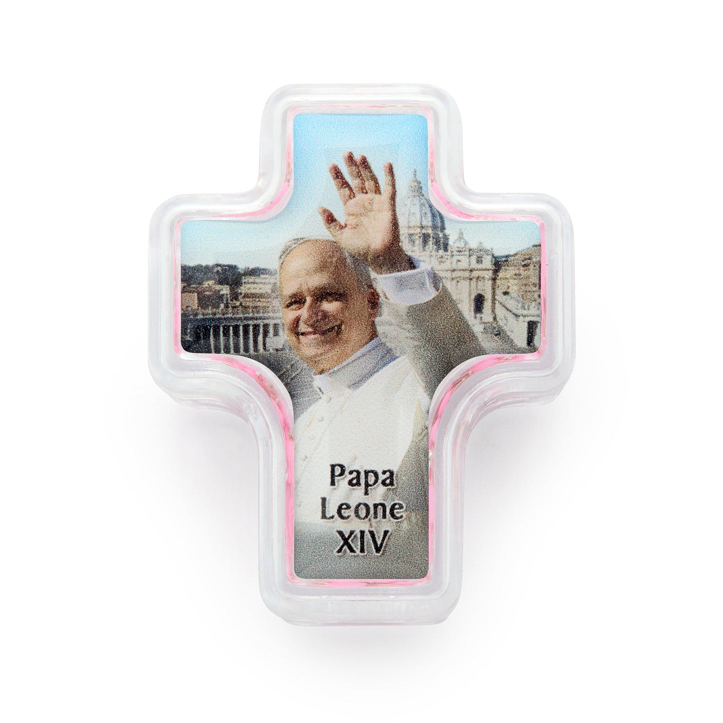 MONDO CATTOLICO ROMA Rosary Box 4x5 cm (1.57x1.97 in) / 4 mm (0.16 in) / 41 cm (16.14 in) Cross Shaped Pope Leo XIV Rosary Case with Pink Synthetic Pearl Rosary