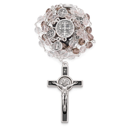 MONDO CATTOLICO ROMA Prayer Beads 46 cm (18.11 in) / 6 mm (0.24 in) / 7 x 7 cm (2.76 x 2.76 in) Crystal beads Rosary of Saint Benedict Enameled Cross