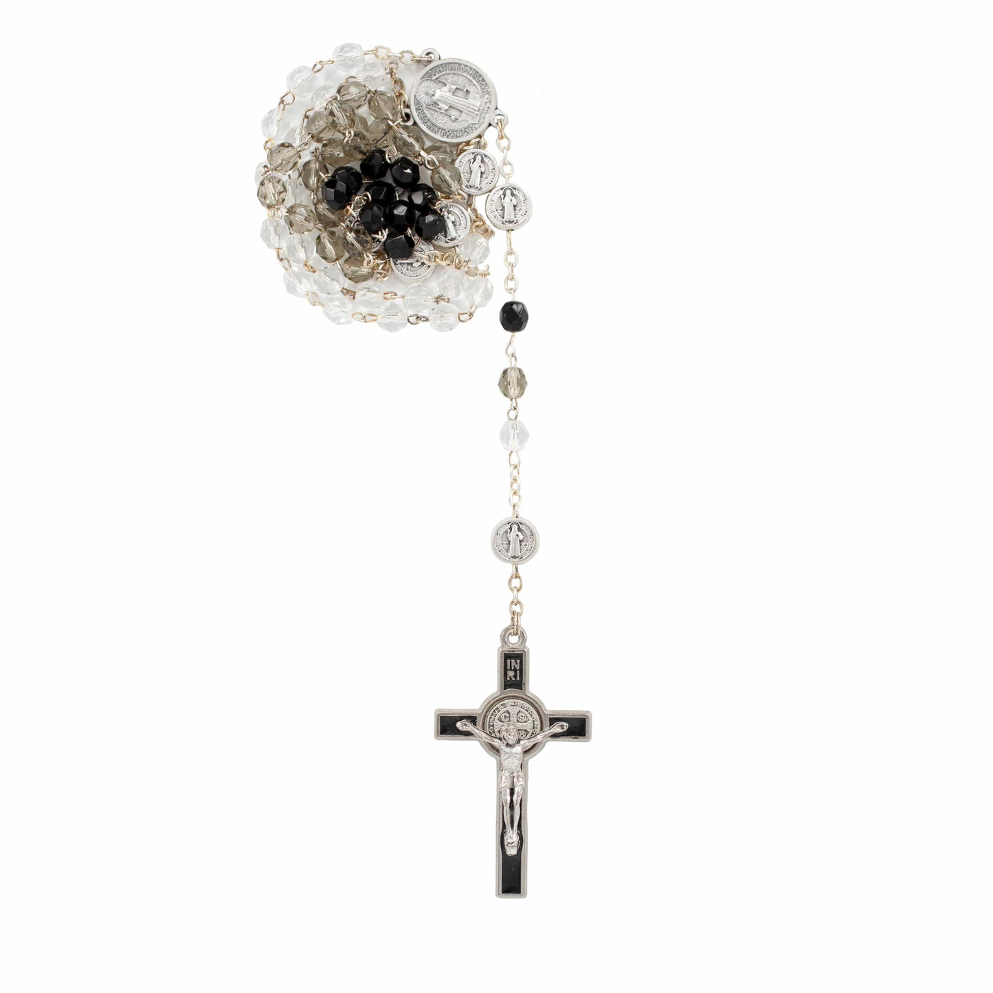 MONDO CATTOLICO Prayer Beads Crystal beads Rosary of Saint Benedict Enameled Cross