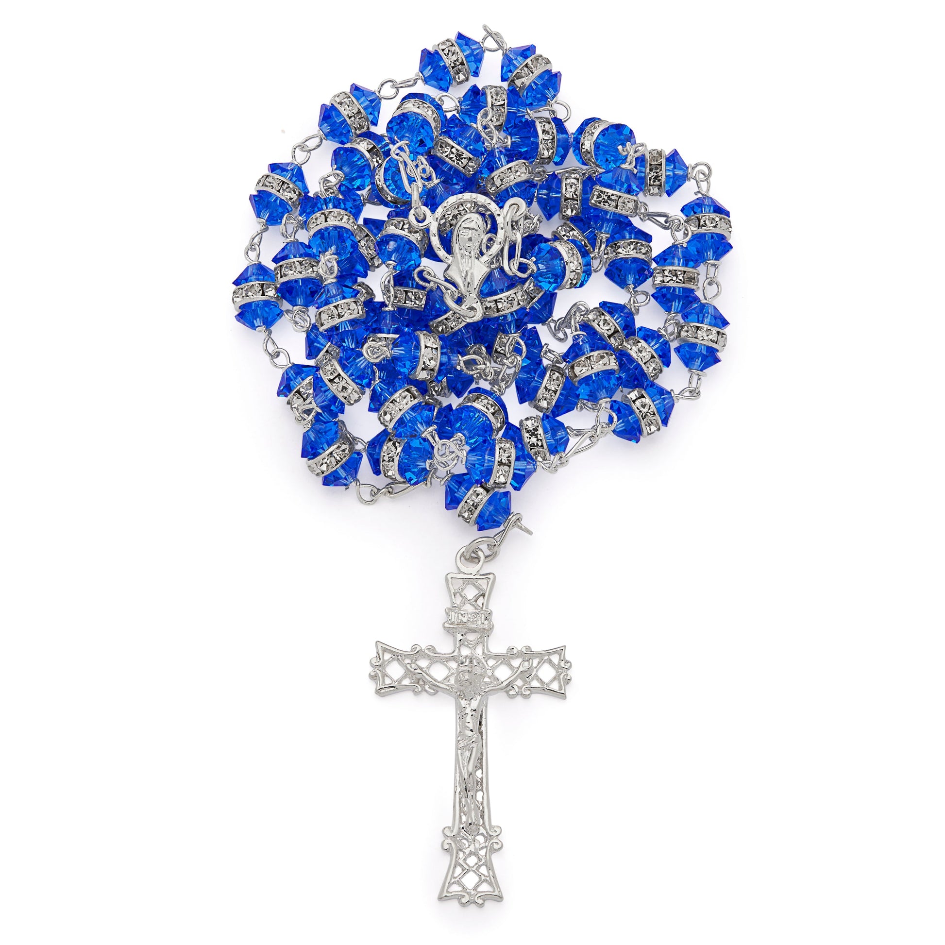 MONDO CATTOLICO ROMA Prayer Beads Crystal Rosary Beads with Sterling Silver Chain
