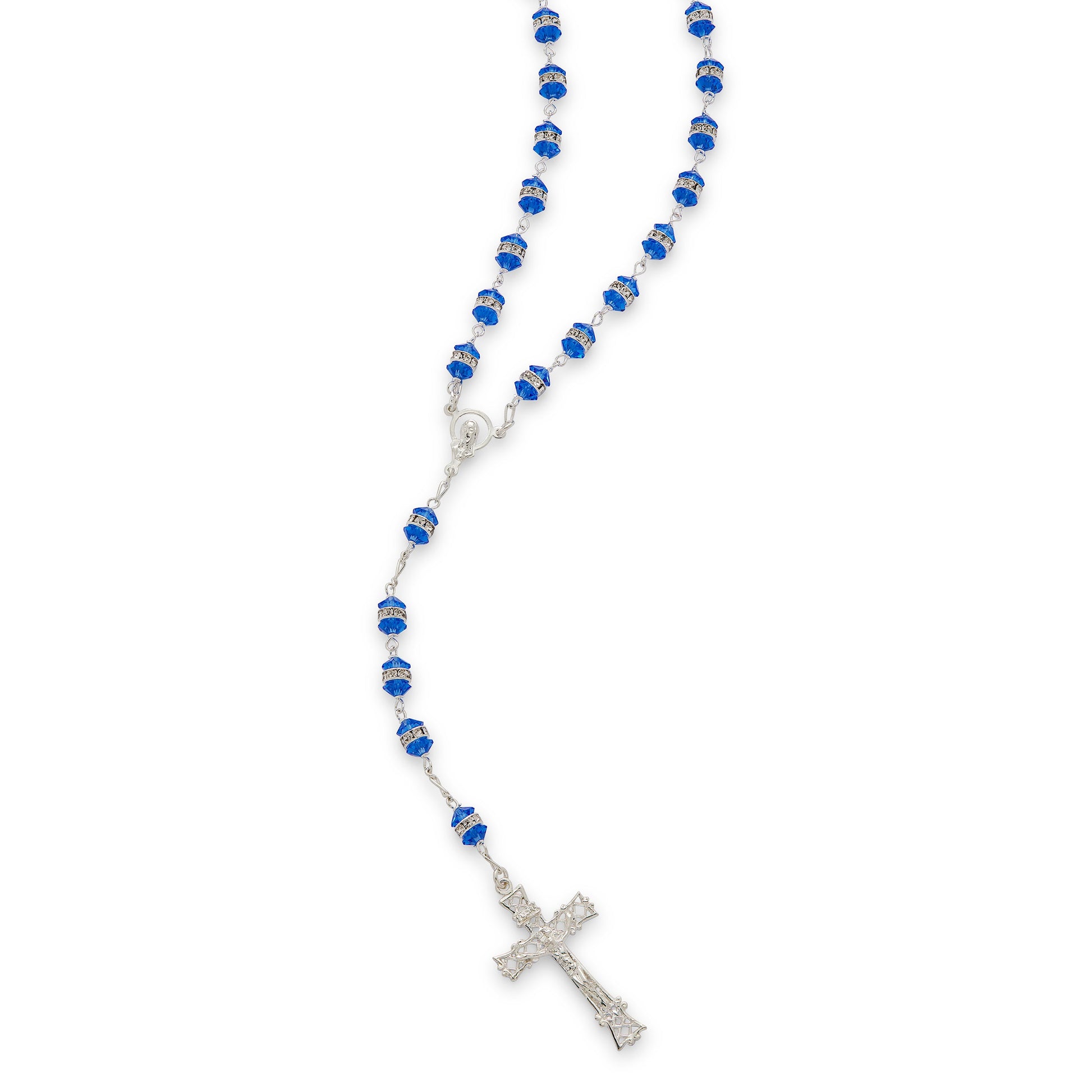 MONDO CATTOLICO ROMA Prayer Beads Crystal Rosary Beads with Sterling Silver Chain