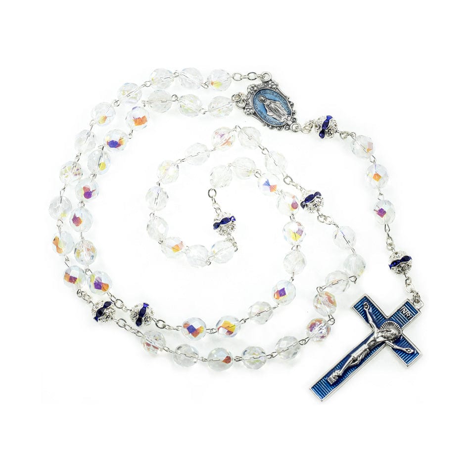 MONDO CATTOLICO Prayer Beads 51.5 cm (20.27 in) / 8 mm (0.31 in) Crystal Rosary with Filigree Pewter Rondelles.