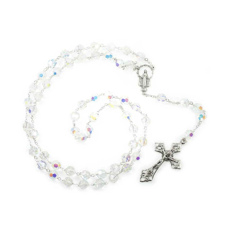 MONDO CATTOLICO Prayer Beads 49 cm (19.29 in) / 8 mm (0.31 in) Crystal Rosary with sterling Silver Chain