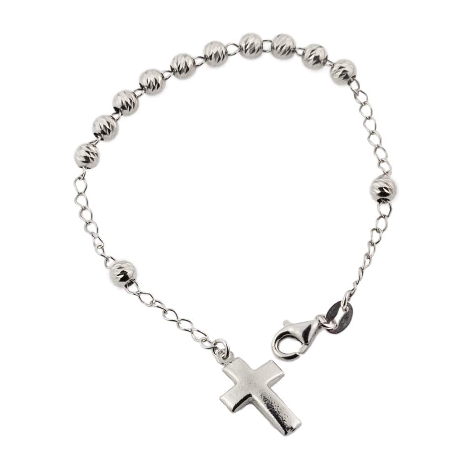 MONDO CATTOLICO Prayer Beads Diamond Cut Sterling Silver Rosary Bracelet