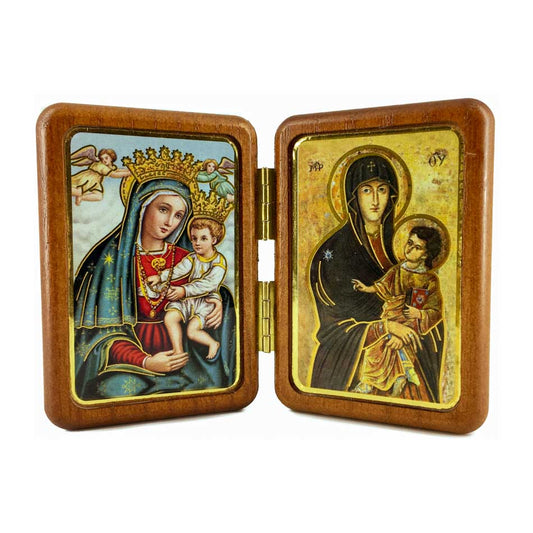 MONDO CATTOLICO Diptych Madonna of Perpetual Help and Salus Populi in wood