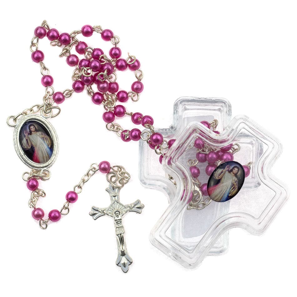 MONDO CATTOLICO Prayer Beads 41 cm (16.14 in) / 4 mm (0.15 in) Divine Mercy of Jesus Imitation Pearl Rosary Beads