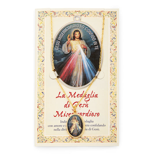 MONDO CATTOLICO Divine Mercy of Jesus Prayer Card and Medal With Chain