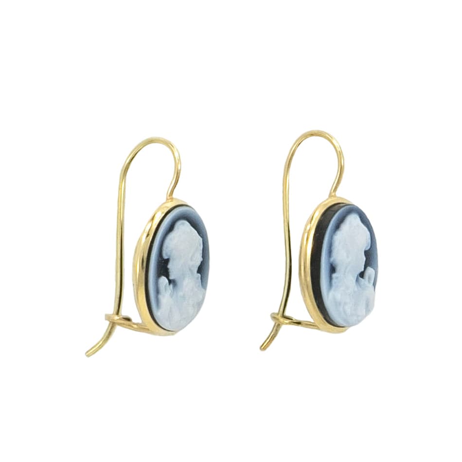 MONDO CATTOLICO Earrings Cameo Blue Agate and Yellow Gold