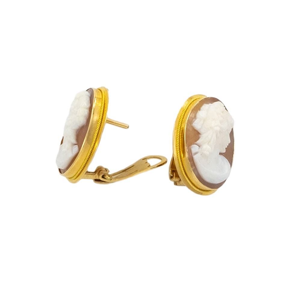 MONDO CATTOLICO Earrings Cameo Sea Shell Yellow Gold Lady Profile