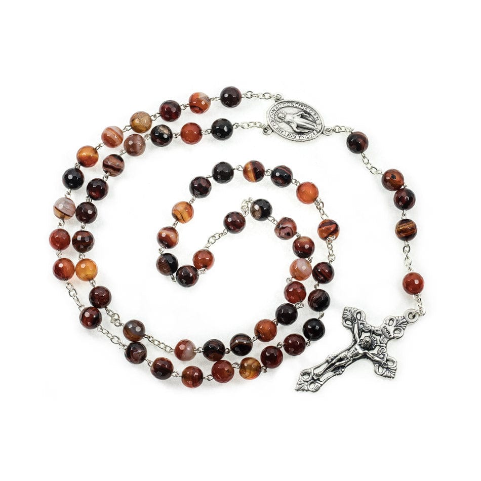 MONDO CATTOLICO Prayer Beads 53 cm (20.86 in) / 8 mm (0.31 in) Faceted Brown Real Agathe Five Rosary Decade Beads