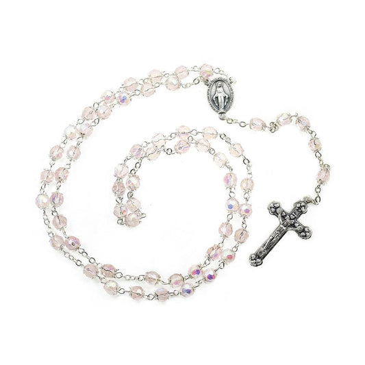 MONDO CATTOLICO Prayer Beads Faceted Pink Crystal Rosary