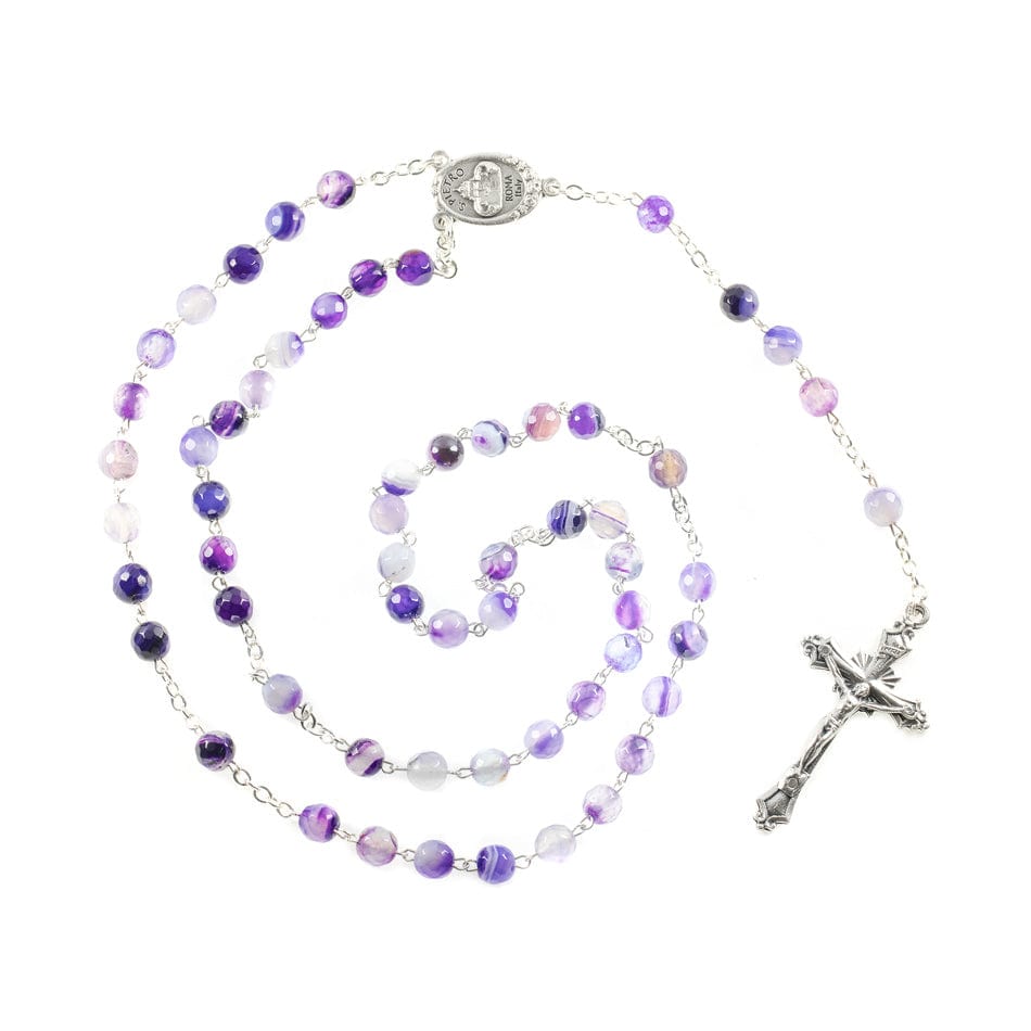 MONDO CATTOLICO Prayer Beads Faceted Purple Rosary in Agathe with Pope Francis