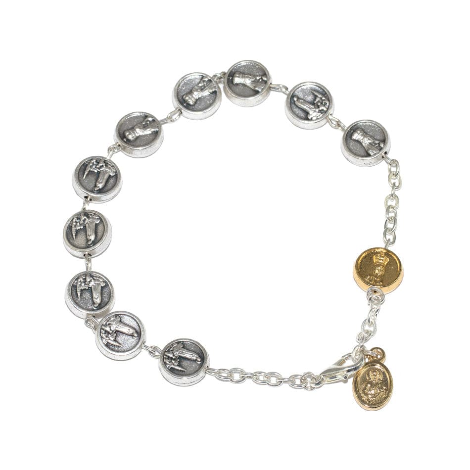 MONDO CATTOLICO Prayer Beads Adjustable Fatima Rosary Bracelet in Pewter
