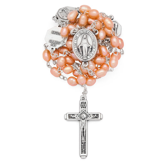MONDO CATTOLICO ROMA Prayer Beads 50 cm (19.69 in) / 66 cm (25.98 in) / 5 mm (0.20 in) Freshwater Pearl Rosary with Medals of the Four Papal Basilicas