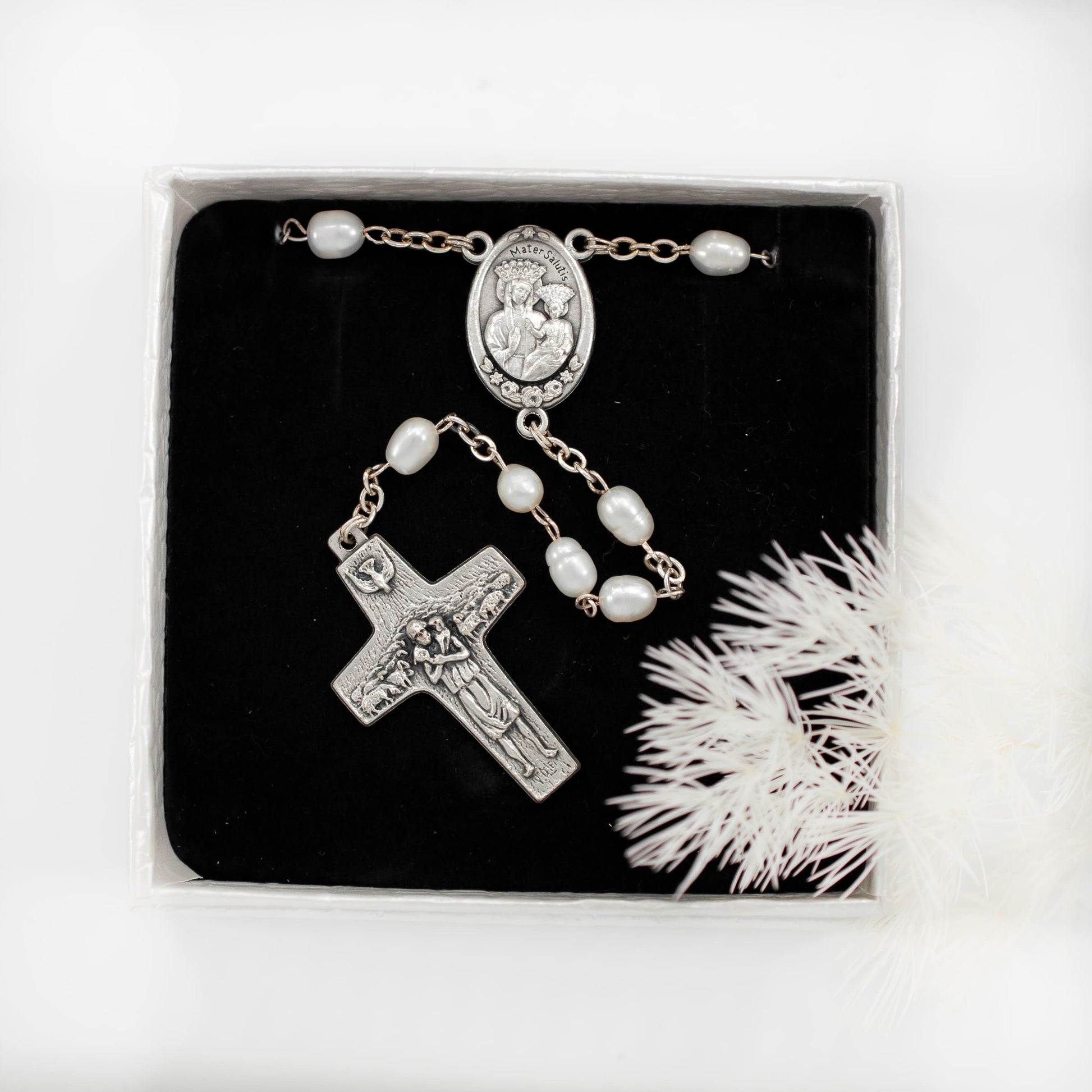 MONDO CATTOLICO Prayer Beads Freshwater White Pearls Rosary