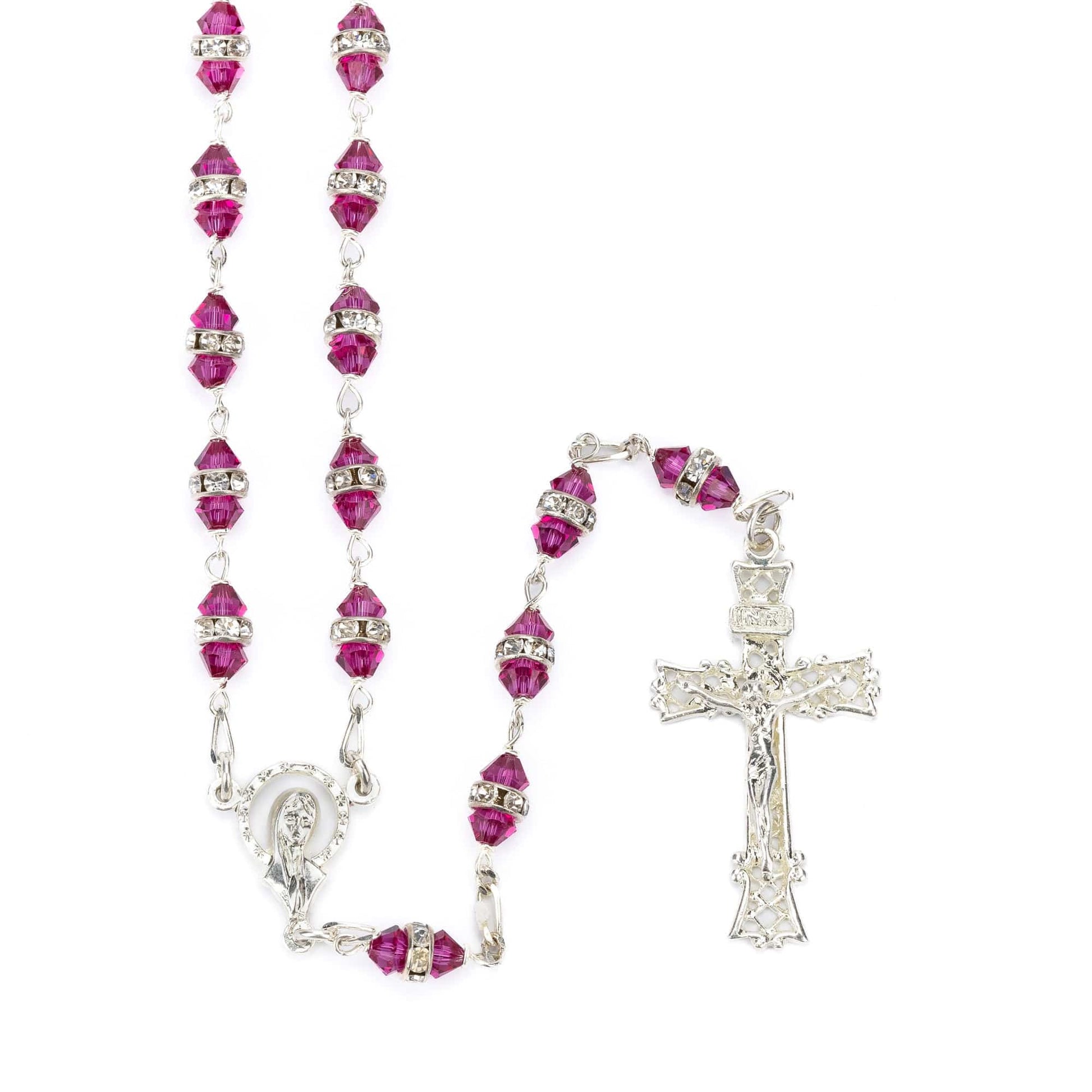 MONDO CATTOLICO Prayer Beads FUCHSIA SILVER ROSARY