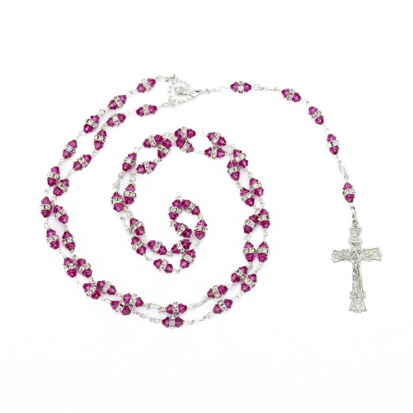 MONDO CATTOLICO Prayer Beads FUCHSIA SILVER ROSARY