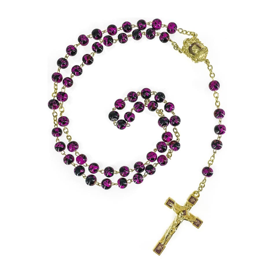 MONDO CATTOLICO Prayer Beads 43.5 cm (17.12 in) / 6 mm (0.23 in) Fuchsia variegated glass rosary
