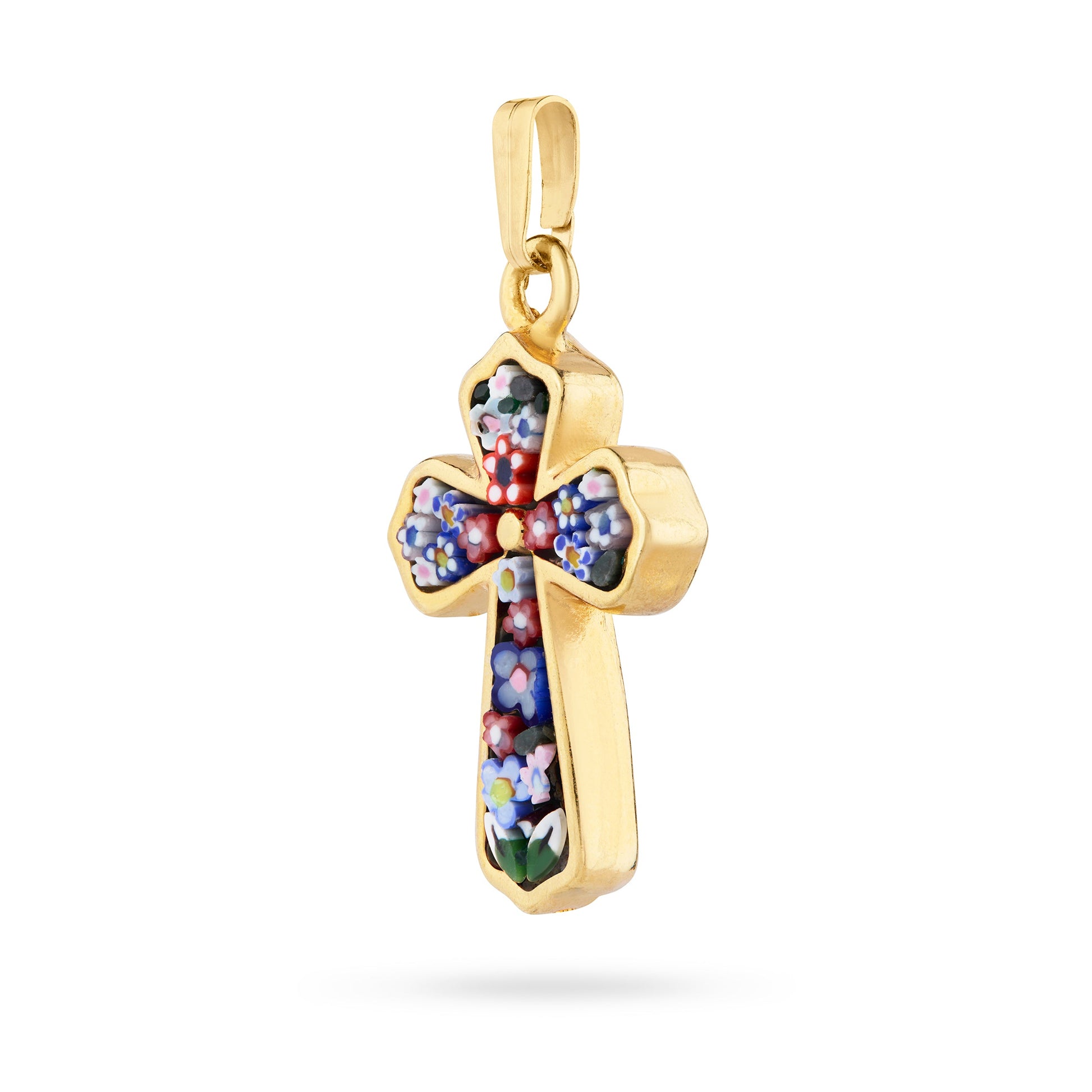 MONDO CATTOLICO ROMA 28 mm (1.10 in) Galvanised Micromosaic Budded Cross with Little Flowers