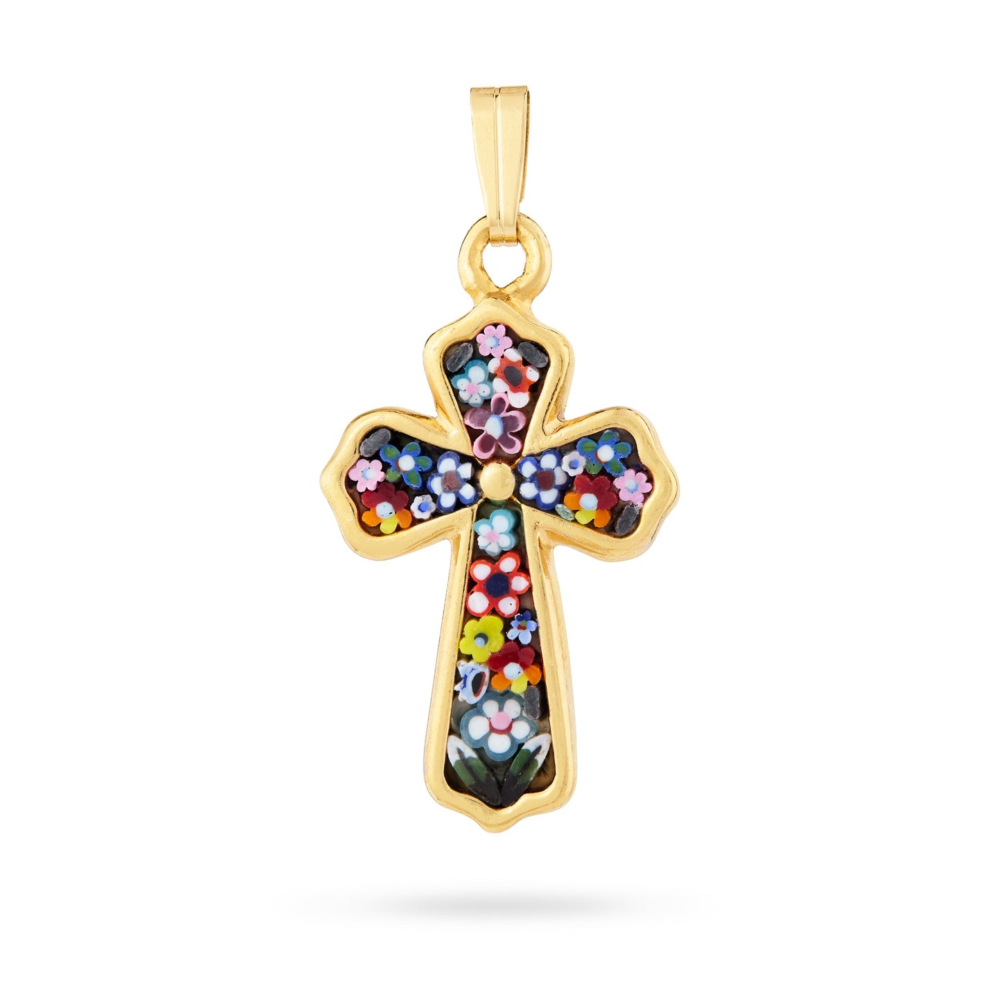 MONDO CATTOLICO ROMA 28 mm (1.10 in) Galvanised Micromosaic Budded Cross with Little Flowers