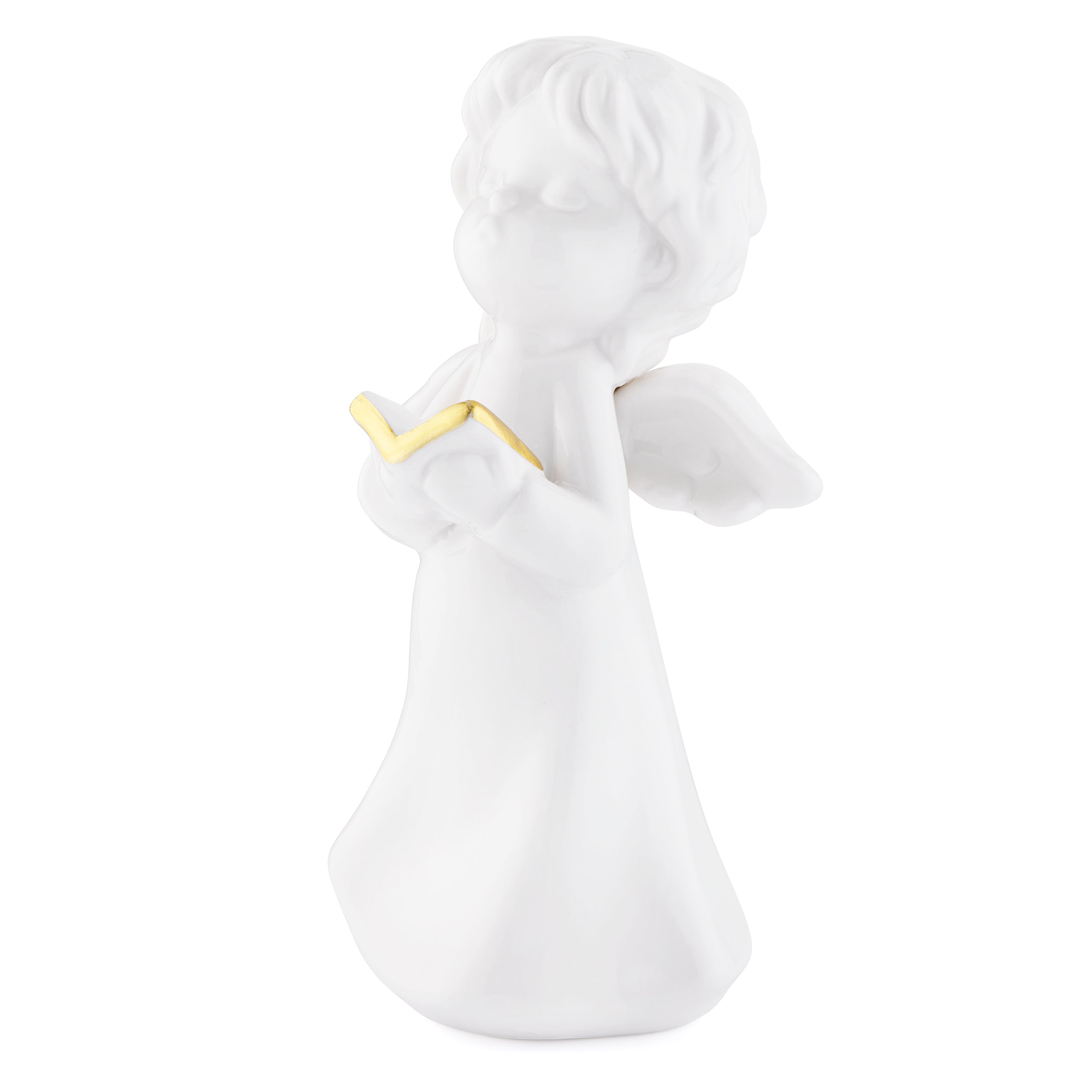 Glossy White Ceramic Angel with Gold Details | MONDO CATTOLICO