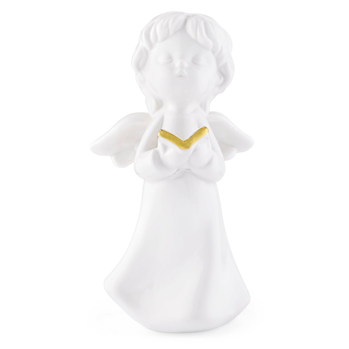Mondo Cattolico 16 cm (6.30 in) Glossy White Ceramic Angel with Gold Details