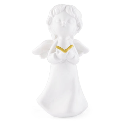 Mondo Cattolico 16 cm (6.30 in) Glossy White Ceramic Angel with Gold Details