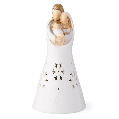 Mondo Cattolico 18.50 cm (7.28 in) Glossy White Ceramic Nativity with Colorful Details and Integrated LED Lights