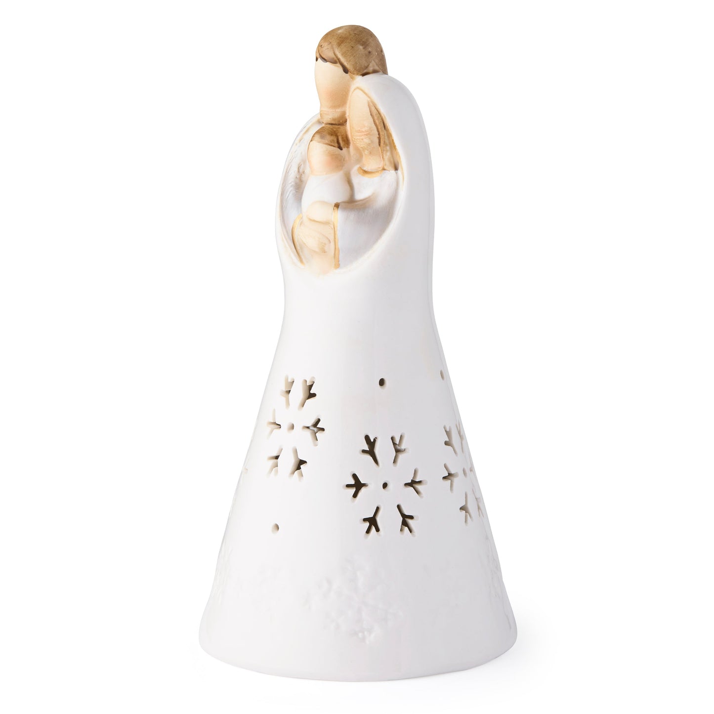 Mondo Cattolico 18.50 cm (7.28 in) Glossy White Ceramic Nativity with Colorful Details and Integrated LED Lights