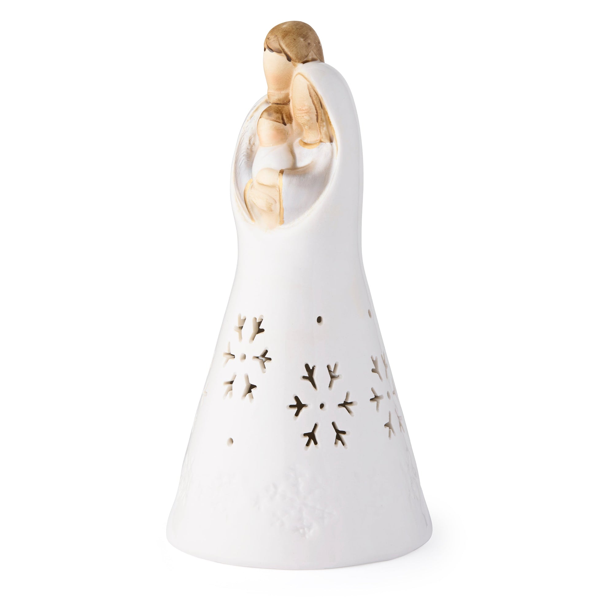 Mondo Cattolico 18.50 cm (7.28 in) Glossy White Ceramic Nativity with Colorful Details and Integrated LED Lights