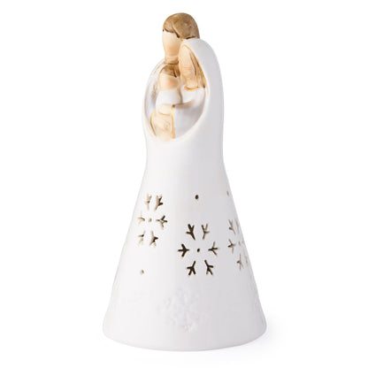 Mondo Cattolico 18.50 cm (7.28 in) Glossy White Ceramic Nativity with Colorful Details and Integrated LED Lights