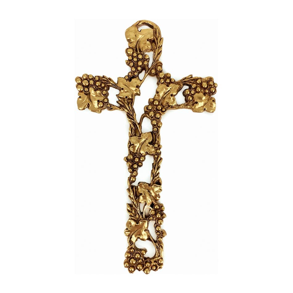 MONDO CATTOLICO 12 cm (4.72 in) Gold Metal Cross With Grapes and Vine-shoots