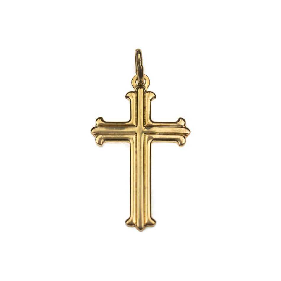 MONDO CATTOLICO Gold Plated Budded Cross with Lines