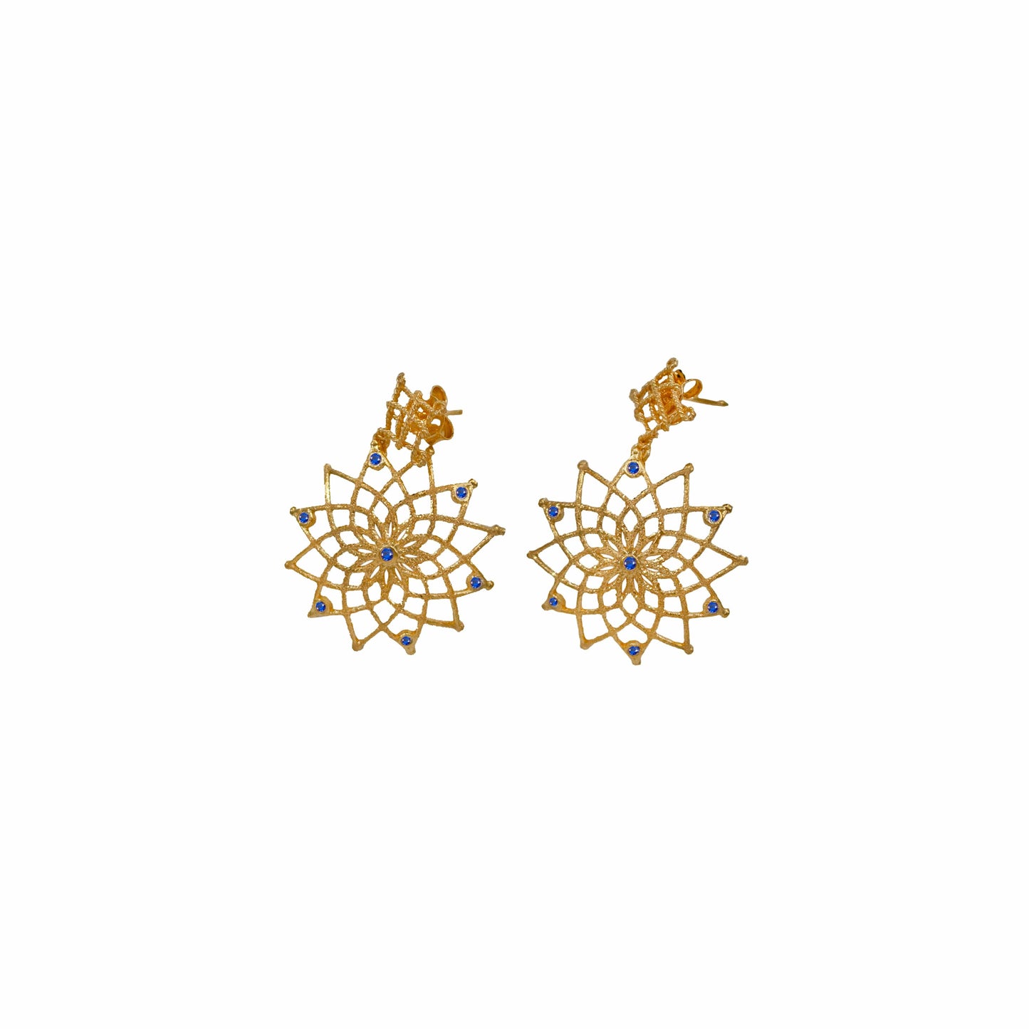 MONDO CATTOLICO 28 mm Gold Plated Caput Mundi Earrings Blue Crystals