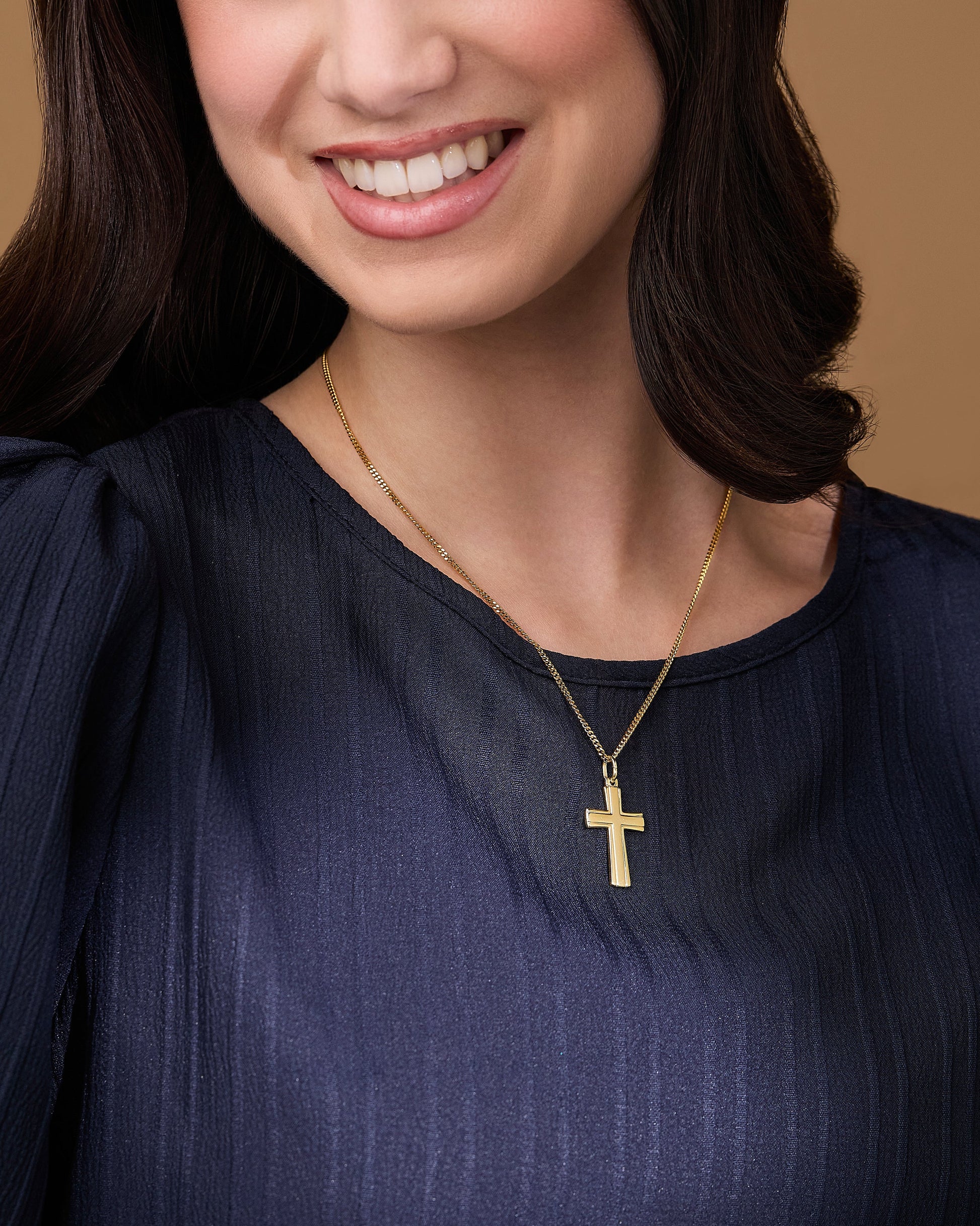 MONDO CATTOLICO ROMA 30 mm (1.18 in) Gold Plated Cross Pendant Lines Pattern