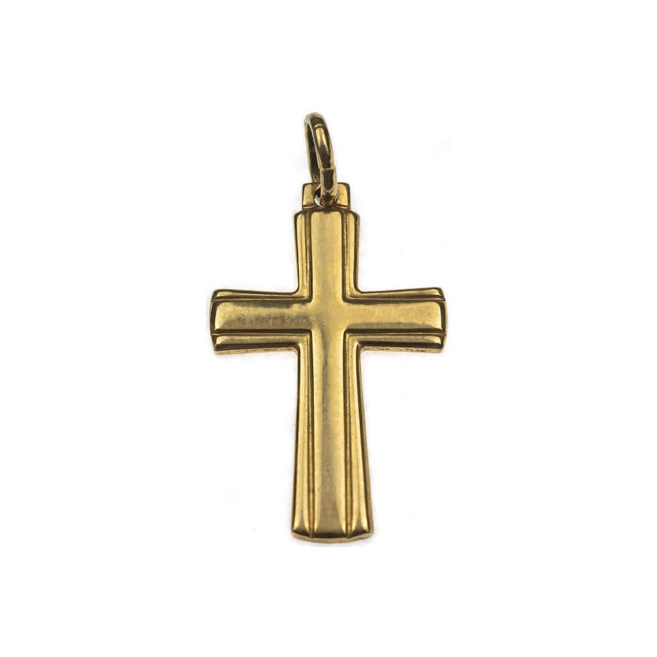 MONDO CATTOLICO Gold Plated Cross Pendant Lines Pattern
