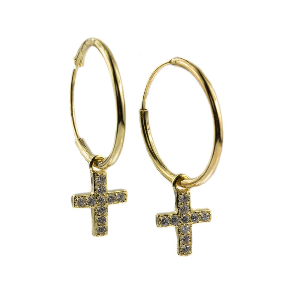 MONDO CATTOLICO Gold Plated Dangle Cross Hoop Earrings