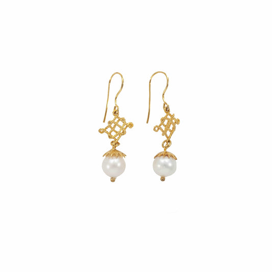 MONDO CATTOLICO Gold Plated Earrings with Love Knot and Pearl