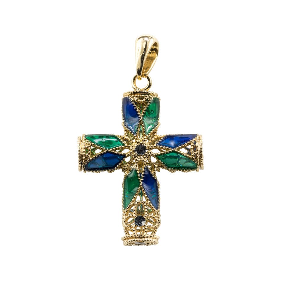 MONDO CATTOLICO Gold Plated Filigree  Cross with Enamel