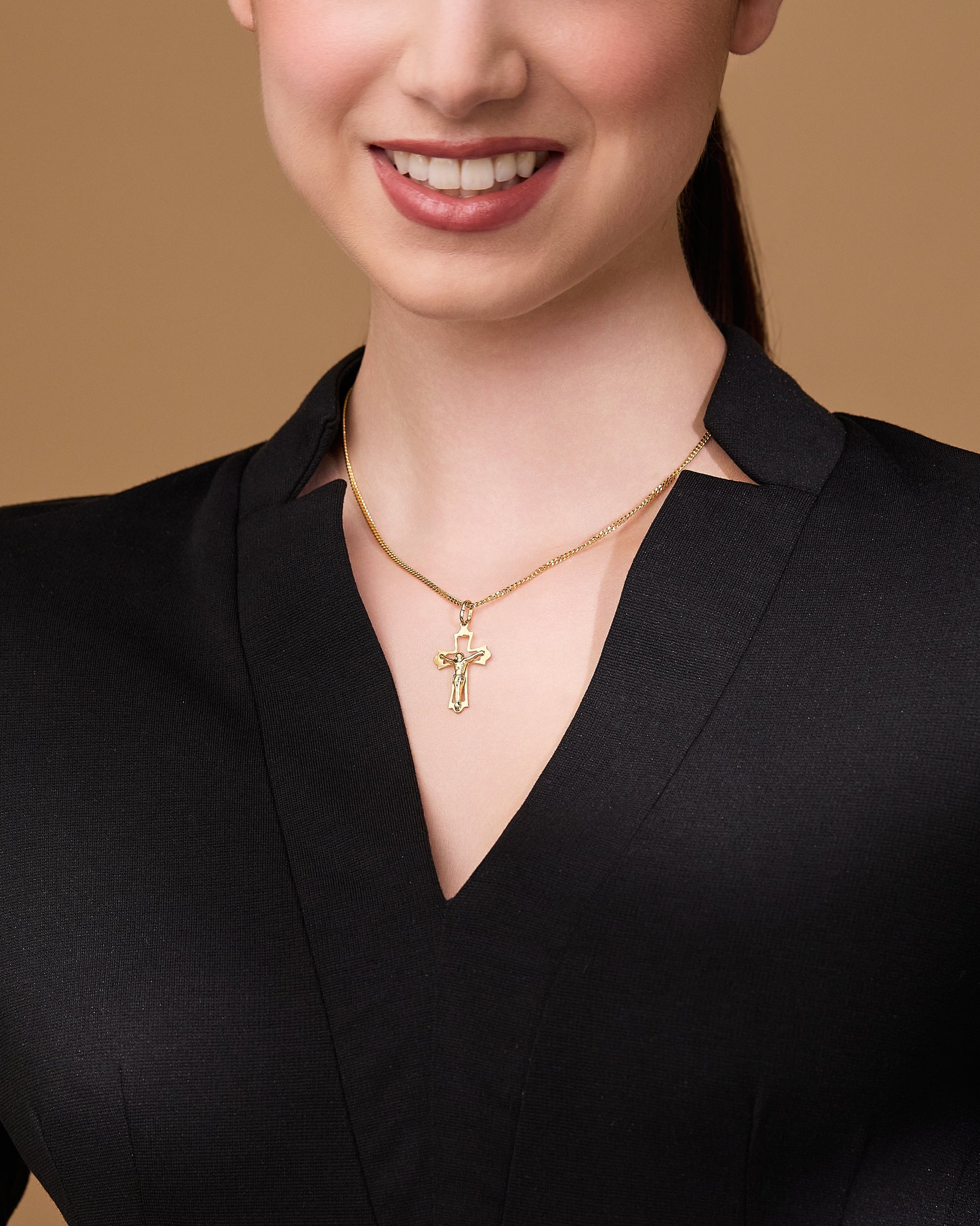 MONDO CATTOLICO ROMA 30 mm (1.18 in) Gold Plated Openwork Budded Crucifix