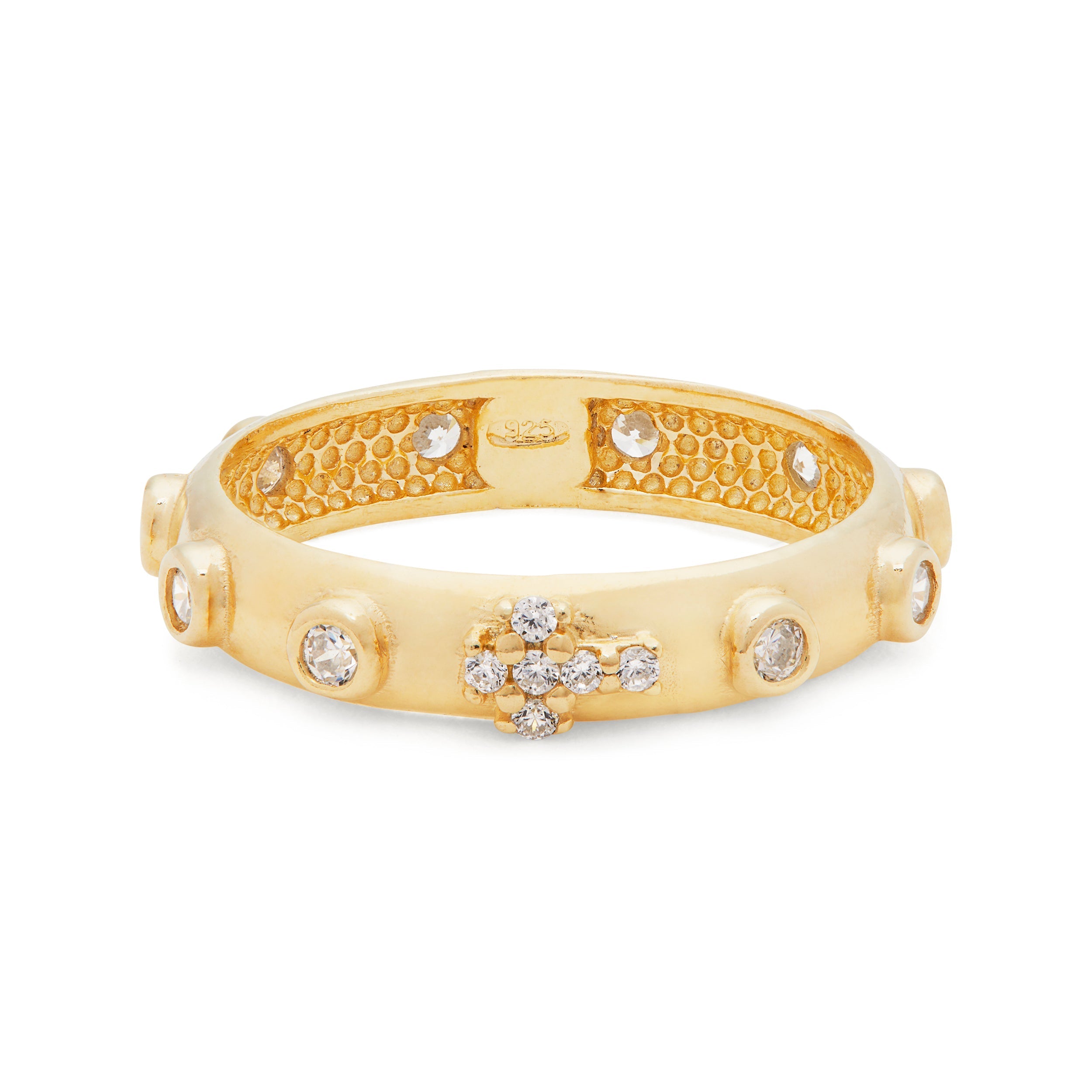 14k gold double cross diamond rosary ring